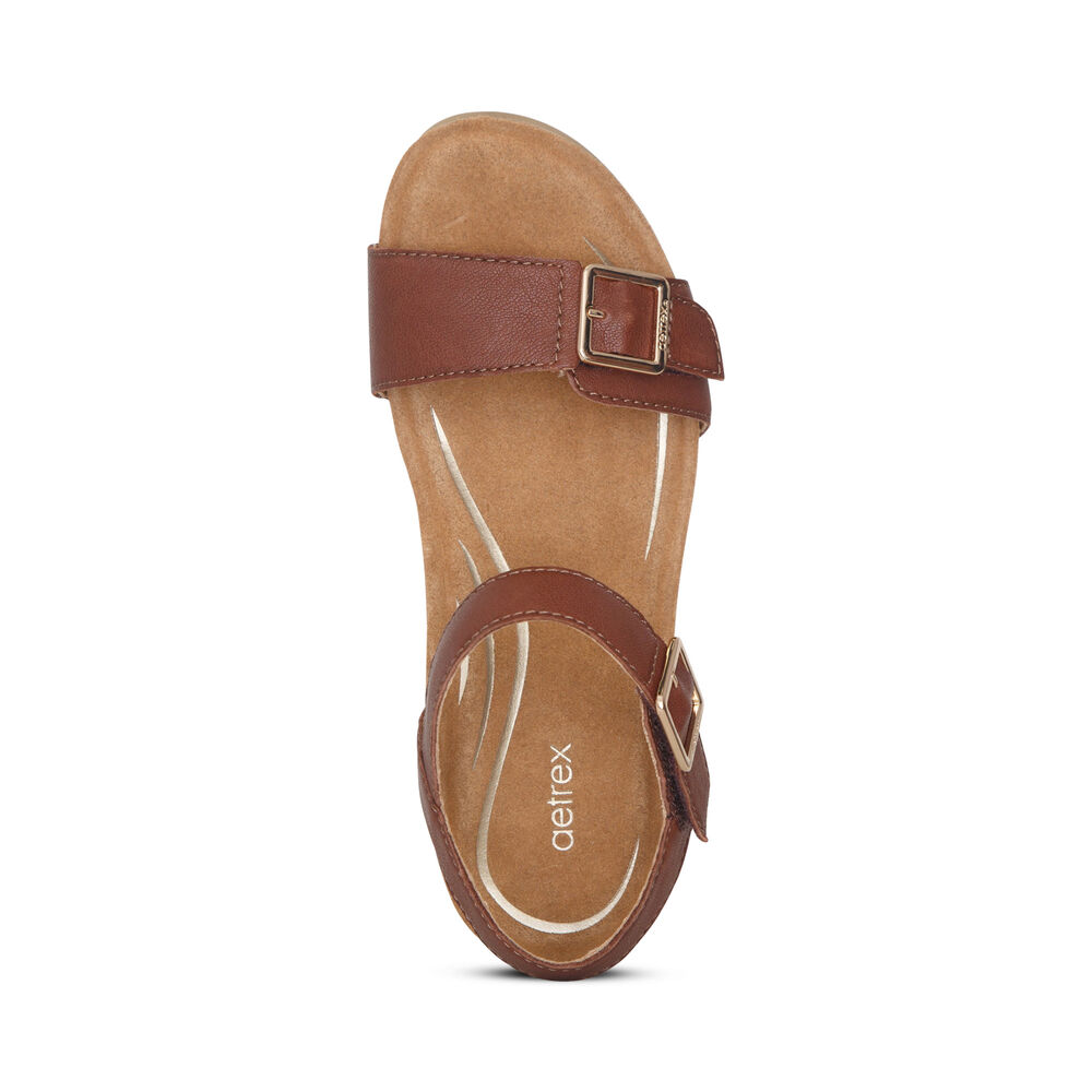 Aetrex Women's Lexa Quarter Strap Wedge Sandals - Walnut | USA RC978RC